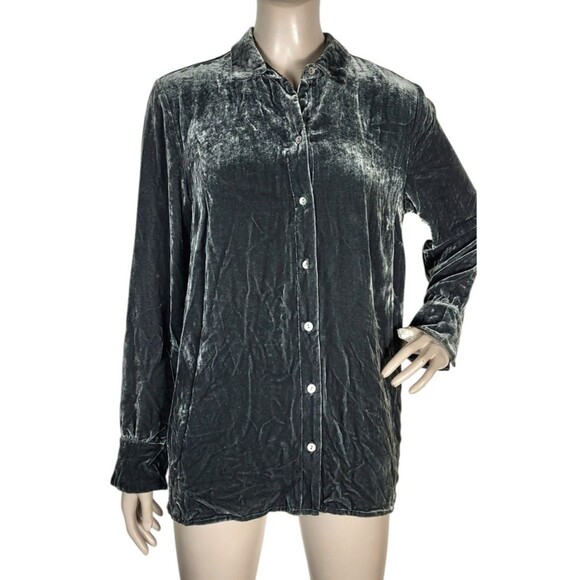 Vintage 90s J. Jill Grey Crushed Velvet Silk Rayon Button-Down Blouse Size Small - Picture 8 of 11